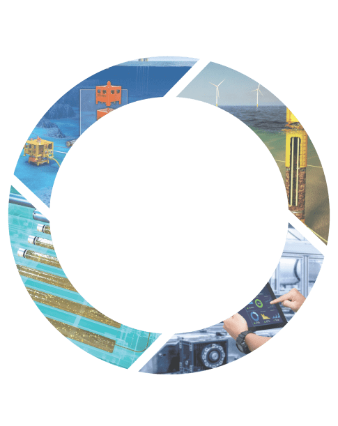 Donut shape with masked image backgrounds highlighting Control, Monitoring, Optimisation, and Intelligence